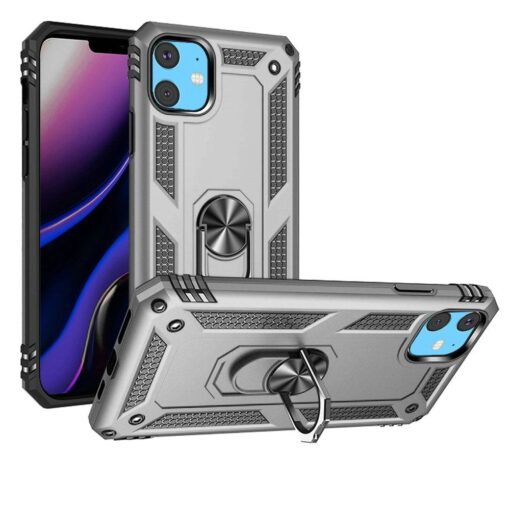 iP15 Pro Max Ring Magnetic Kickstand Hybrid Case Cover - Silver