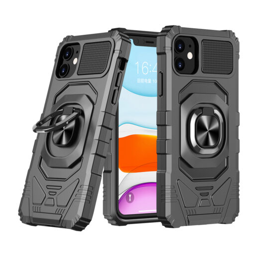 iP15 Pro Max Robotic Hybrid with Magnetic Ring Stand Case Cover - Black