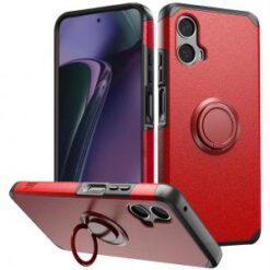 Motorola Moto G Stylus 5G 2024 Tough Hybrid With Ring Stand + Tempered Glass - Red