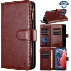 Motorola Moto G Play 2024 METKASE Luxury Wallet Card ID Zipper Money Holder in Slide-Out Package