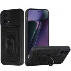 Motorola Moto G Stylus 5G 2024 ELITE Camera Push Magnetic Ring Stand Hybrid Case Cover - Black