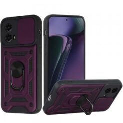 Motorola Moto G Stylus 5G 2024 ELITE Camera Push Magnetic Ring Stand Hybrid Case Cover - Dark Pu