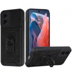 Motorola Moto G Play 2024 ELITE Camera Push Magnetic Ring Stand Hybrid Case Cover - Black