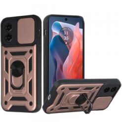 Motorola Moto G Play 2024 ELITE Camera Push Magnetic Ring Stand Hybrid Case Cover - Rose Gold