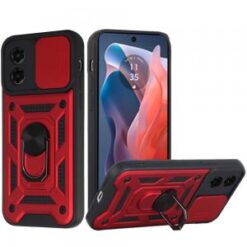 Motorola Moto G Play 2024 ELITE Camera Push Magnetic Ring Stand Hybrid Case Cover - Red