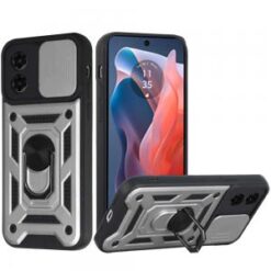 Motorola Moto G Play 2024 ELITE Camera Push Magnetic Ring Stand Hybrid Case Cover - Silver