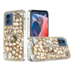 Motorola Moto G Play 2024 Full Diamond with Ornaments Hard TPU Case Cover - Gold Swan Crown Pear
