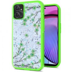 Motorola G POWER 5G (2023) Floral Epoxy Glitter Colorful Frame Hybrid Case Cover - C