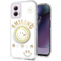 Motorola Moto G Stylus 5G 2024 Smiling Glitter Ornament Bling With Ring Stand Hybrid Case Cover
