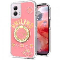 Motorola Moto G Power 5g 2024 Smiling Glitter Ornament Bling With Ring Stand Hybrid Case Cover -