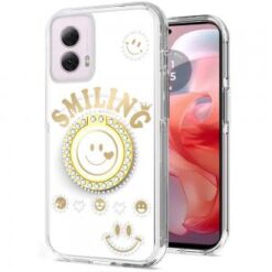 Motorola Moto G Power 5g 2024 Smiling Glitter Ornament Bling With Ring Stand Hybrid Case Cover -