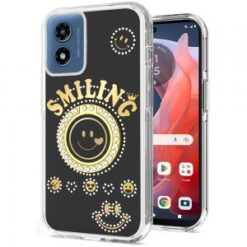 Motorola Moto G Play 2024 Smiling Glitter Ornament Bling With Ring Stand Hybrid Case Cover - Bla