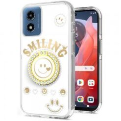 Motorola Moto G Play 2024 Smiling Glitter Ornament Bling With Ring Stand Hybrid Case Cover - Whi