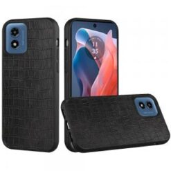 Motorola Moto G Play 2024 Hard PU Leather Croc Design Hybrid Case Cover - Black