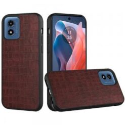 Motorola Moto G Play 2024 Hard PU Leather Croc Design Hybrid Case Cover - Brown