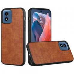 Motorola Moto G Play 2024 Hard PU Leather Croc Design Hybrid Case Cover - Tan