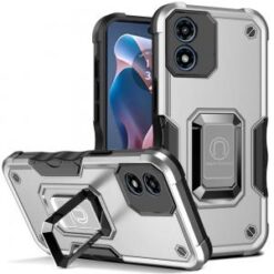 Motorola Moto G Play 2024 OPTIMUM Magnetic Ring Stand Hybrid Case Cover - Silver