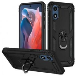 Motorola Moto G Play 2024 Ring Magnetic Kickstand Hybrid Case Cover - Black