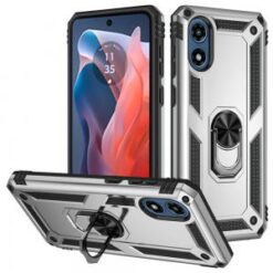 Motorola Moto G Play 2024 Ring Magnetic Kickstand Hybrid Case Cover - Silver