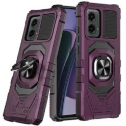Motorola Moto G Stylus 5G 2024 Robotic Hybrid with Magnetic Ring Stand Case Cover - Dark Purple