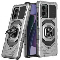 Motorola Moto G Stylus 5G 2024 Robotic Hybrid with Magnetic Ring Stand Case Cover - Silver