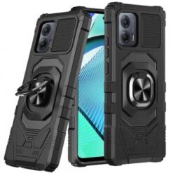Motorola Moto G Power 5g 2024 Robotic Hybrid with Magnetic Ring Stand Case Cover - Black