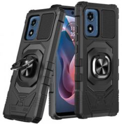 Motorola Moto G Play 2024 Robotic Hybrid with Magnetic Ring Stand Case Cover - Black