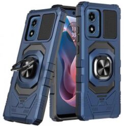 Motorola Moto G Play 2024 Robotic Hybrid with Magnetic Ring Stand Case Cover - Dark Blue