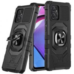 Motorola G POWER 5G (2023) Robotic Hybrid with Magnetic Ring Stand Case Cover - Black