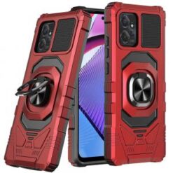 Motorola G POWER 5G (2023) Robotic Hybrid with Magnetic Ring Stand Case Cover - Red