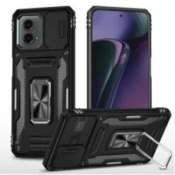 Motorola Moto G Stylus 5G 2024 Utter Tough Metal Ring Movable Camera Window Hybrid Case Cover -