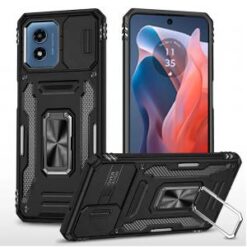 Motorola Moto G Play 2024 Utter Tough Metal Ring Movable Camera Window Hybrid Case Cover - Black