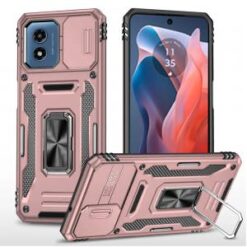 Motorola Moto G Play 2024 Utter Tough Metal Ring Movable Camera Window Hybrid Case Cover - Rose