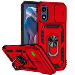 Motorola Moto G Play 2024 Well Protective Magentic Ring Stand Camera Protective Cover Case - Red