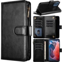 Motorola Moto G Play 2024 Luxury Wallet Card ID Zipper Money Holder Case Cover - Black