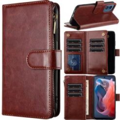 Motorola Moto G Play 2024 Luxury Wallet Card ID Zipper Money Holder Case Cover - Brown