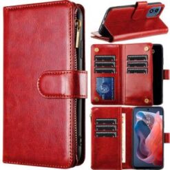Motorola Moto G Play 2024 Luxury Wallet Card ID Zipper Money Holder Case Cover - Red