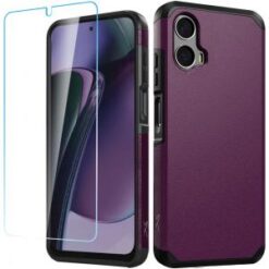 Motorola Moto G Stylus 5G 2024 Tough Strong Hybrid Case Cover + Tempered Glass - Dark Purple