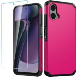 Motorola Moto G Stylus 5G 2024 Tough Strong Hybrid Case Cover + Tempered Glass - Hot Pink
