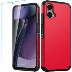 Motorola Moto G Stylus 5G 2024 Tough Strong Hybrid Case Cover + Tempered Glass - Red