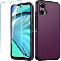 Motorola Moto G Power 5g 2024 Tough Strong Hybrid Case Cover + Tempered Glass - Dark Purple