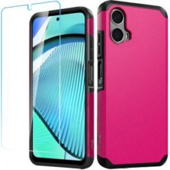 Motorola Moto G Power 5g 2024 Tough Strong Hybrid Case Cover + Tempered Glass - Hot Pink