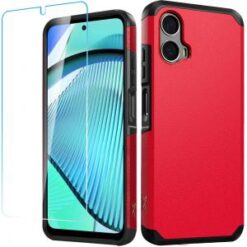 Motorola Moto G Power 5g 2024 Tough Strong Hybrid Case Cover + Tempered Glass - Red