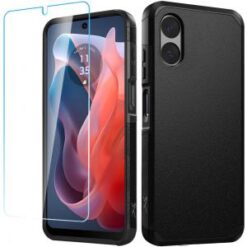 Motorola Moto G Play 2024 Tough Strong Hybrid Case Cover + Tempered Glass - Black