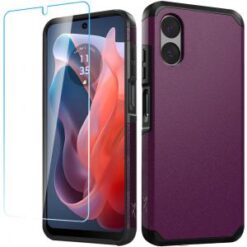 Motorola Moto G Play 2024 Tough Strong Hybrid Case Cover + Tempered Glass - Dark Purple