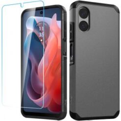 Motorola Moto G Play 2024 Tough Strong Hybrid Case Cover + Tempered Glass - Charcoal Grey