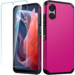 Motorola Moto G Play 2024 Tough Strong Hybrid Case Cover + Tempered Glass - Hot Pink