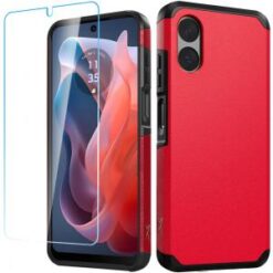 Motorola Moto G Play 2024 Tough Strong Hybrid Case Cover + Tempered Glass - Red