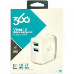 360 VIVID 4.8 PREMIUM WALL CHARGER WITH 2 USB PORTS - WHITE - ITEM - 360660 (RACK 16 #3)