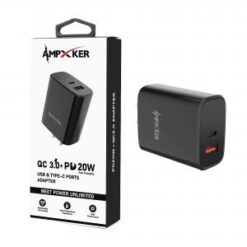USB & Type C - Dual Port - Adapter - QC 3.0 Amp + PD 20W - BLACK  (item#10)